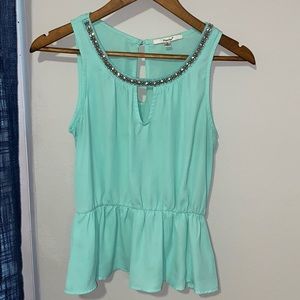 Papaya Aqua Rhinestone Peplum Top Size Small